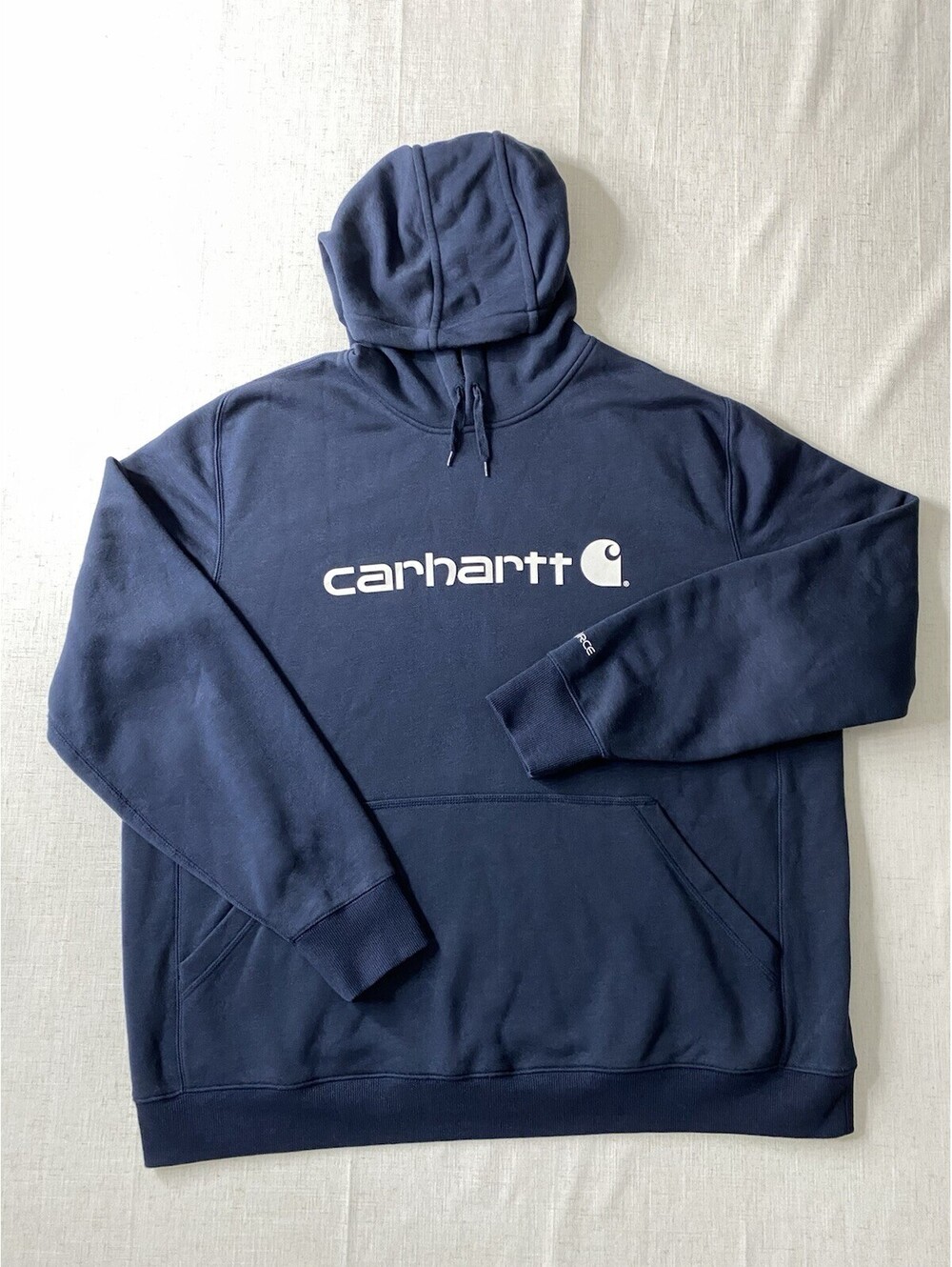 Carhartt Force Hoodie Mens 2XL Relaxed Fit Navy Blue Pullover Spellout Workwear